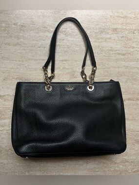kate spade Black Pebbled Leather Chain-Accent Tote